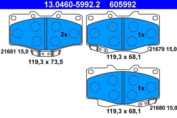 Bremžu uzliku kompl., Disku bremzes ATE 13.0460-5992.2 1