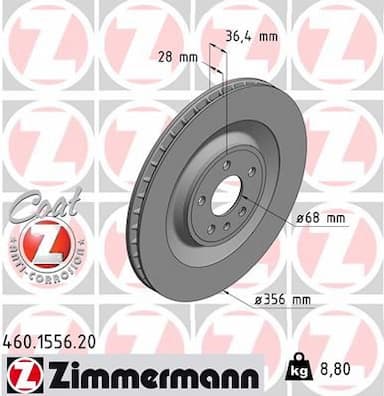 Bremžu diski ZIMMERMANN 460.1556.20 1