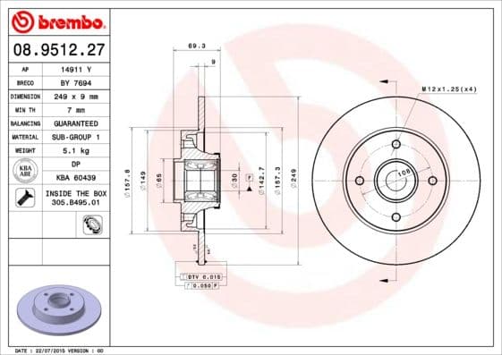 Bremžu diski BREMBO 08.9512.27 1