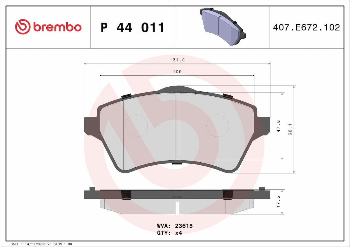 Bremžu uzliku kompl., Disku bremzes BREMBO P 44 011 1