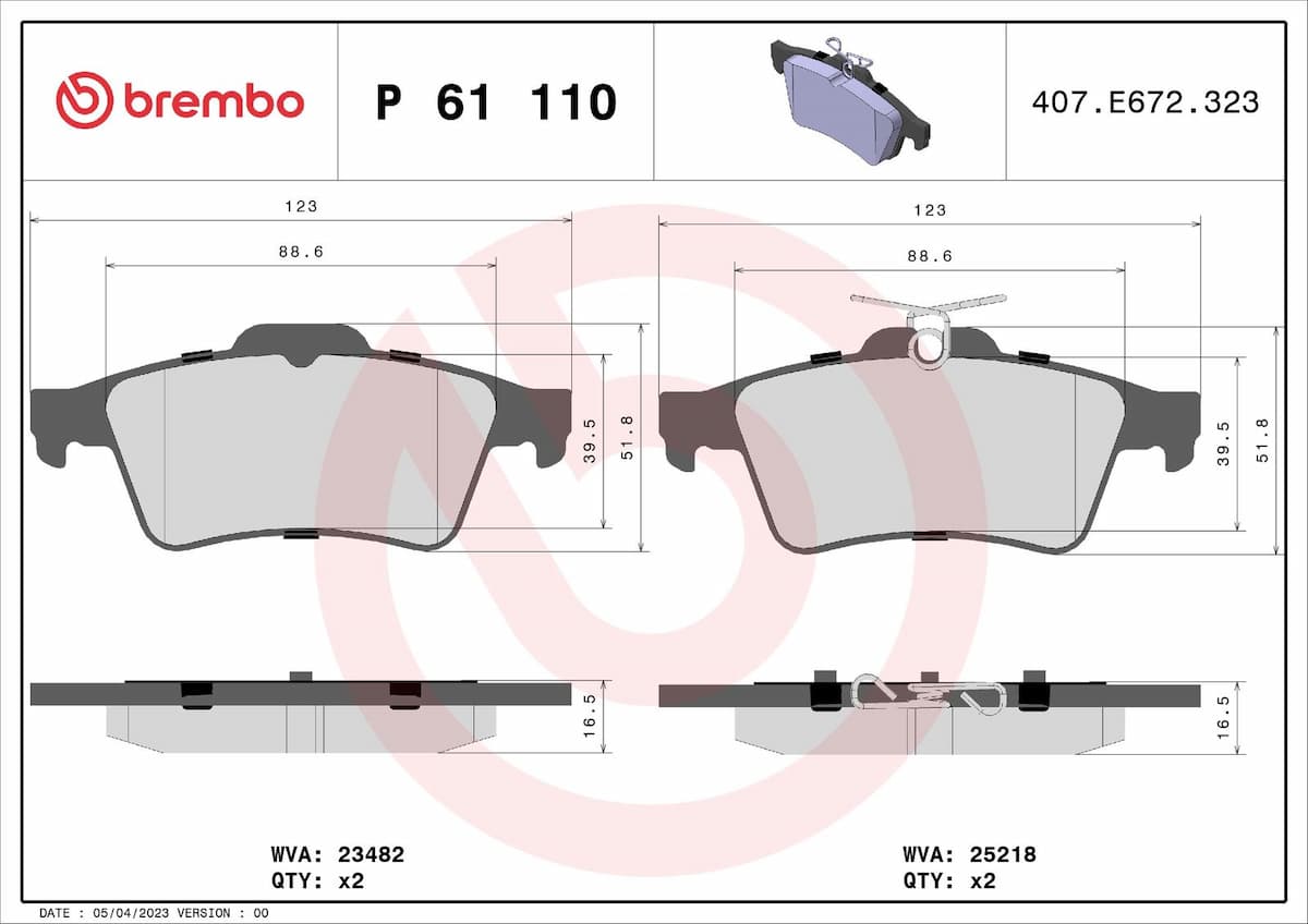 Bremžu uzliku kompl., Disku bremzes BREMBO P 61 110 1