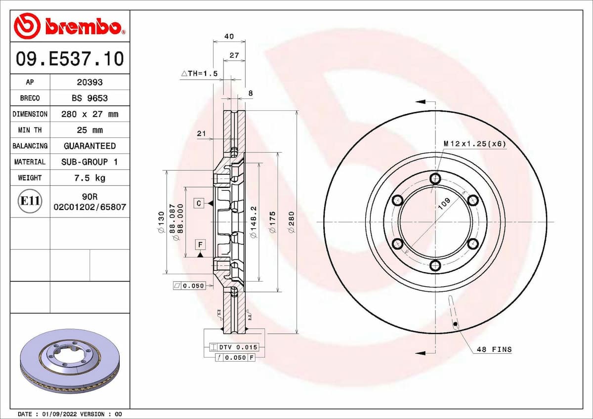 Bremžu diski BREMBO 09.E537.10 1