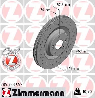 Bremžu diski ZIMMERMANN 285.3537.52 1