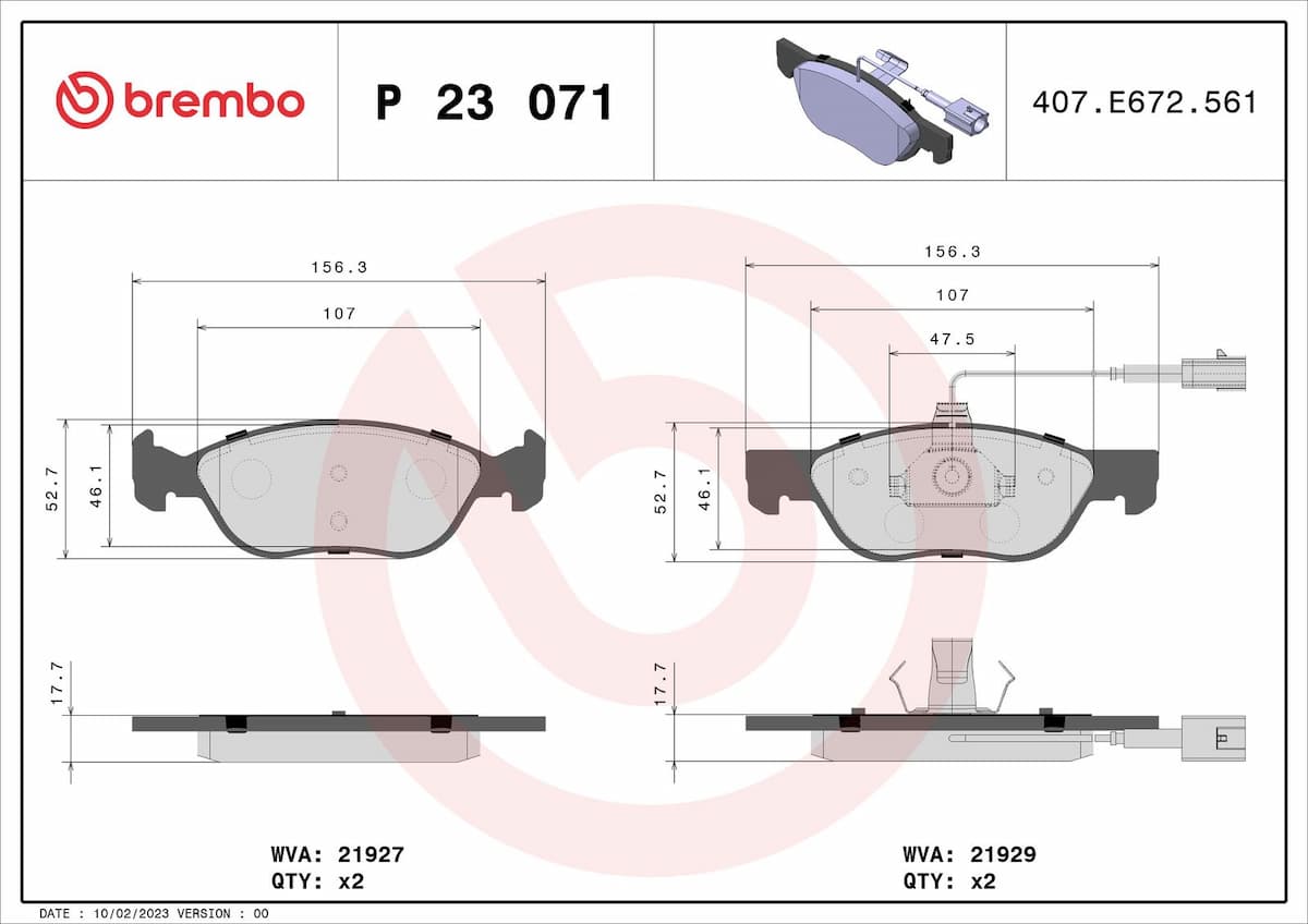 Bremžu uzliku kompl., Disku bremzes BREMBO P 23 071 1