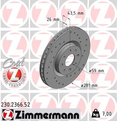 Bremžu diski ZIMMERMANN 230.2366.52 1