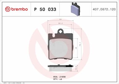 Bremžu uzliku kompl., Disku bremzes BREMBO P 50 033 1