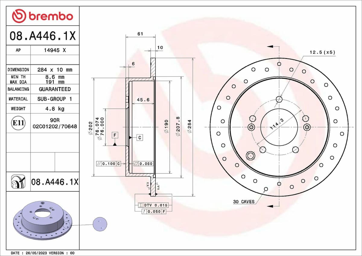 Bremžu diski BREMBO 08.A446.1X 1