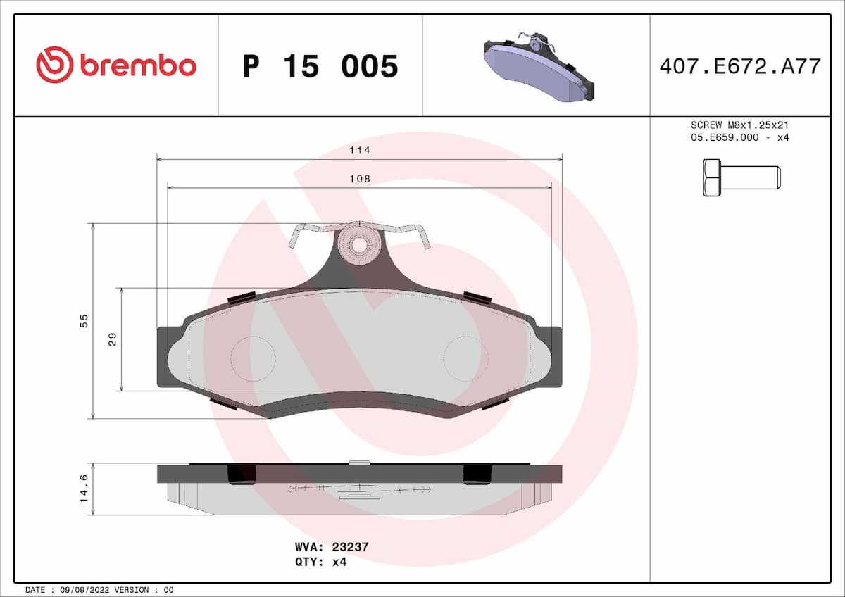 Bremžu uzliku kompl., Disku bremzes BREMBO P 15 005 1