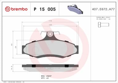 Bremžu uzliku kompl., Disku bremzes BREMBO P 15 005 1