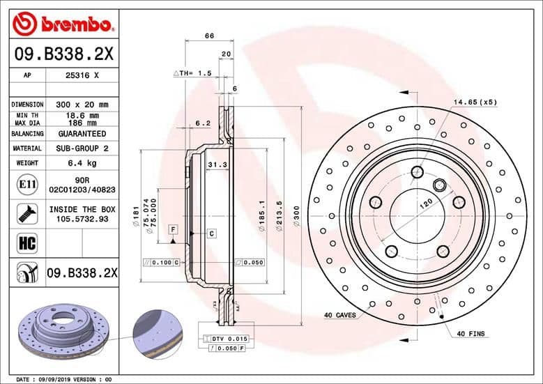 Bremžu diski BREMBO 09.B338.2X 1