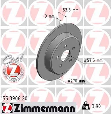 Bremžu diski ZIMMERMANN 155.3906.20 1