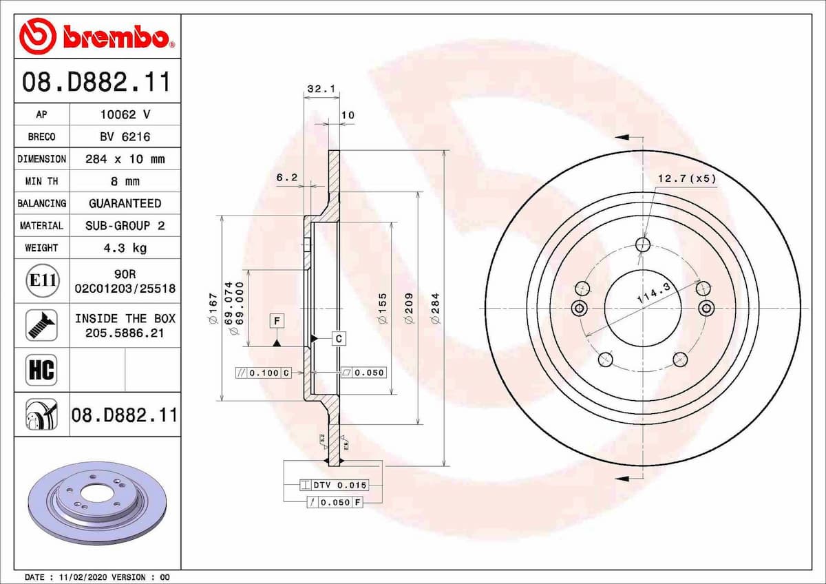 Bremžu diski BREMBO 08.D882.11 1