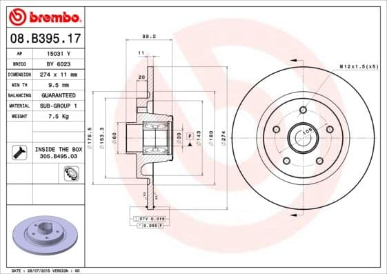 Bremžu diski BREMBO 08.B395.17 1