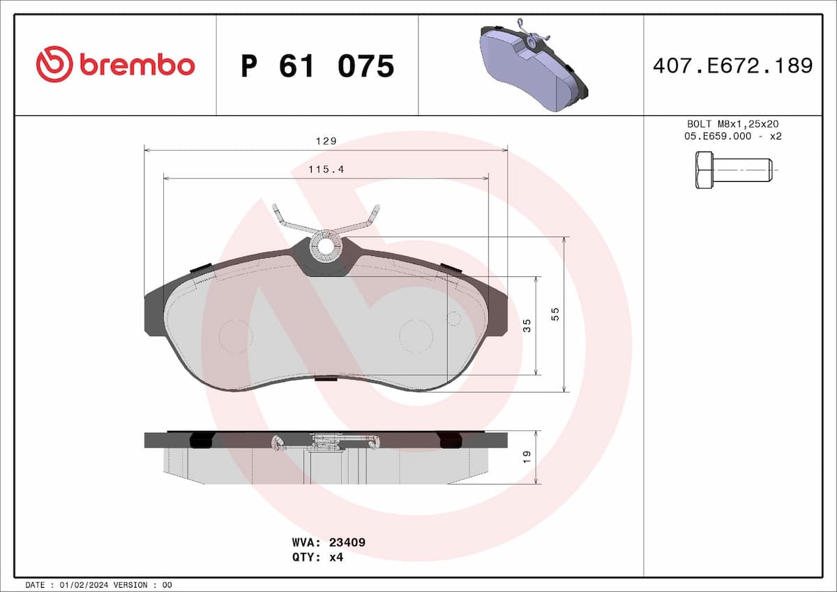 Bremžu uzliku kompl., Disku bremzes BREMBO P 61 075 1