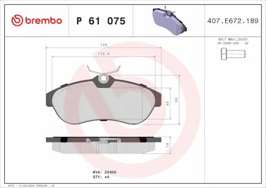 Bremžu uzliku kompl., Disku bremzes BREMBO P 61 075 1