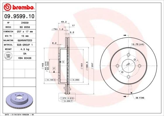 Bremžu diski BREMBO 09.9599.10 1