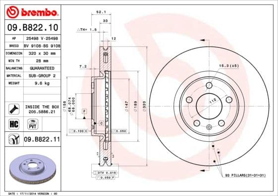 Bremžu diski BREMBO 09.B822.11 1