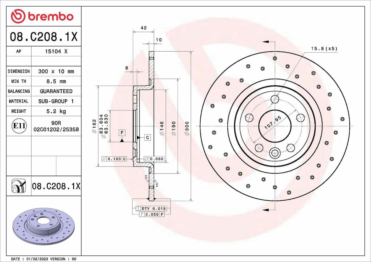 Bremžu diski BREMBO 08.C208.1X 1