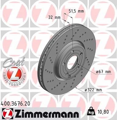 Bremžu diski ZIMMERMANN 400.3676.20 1