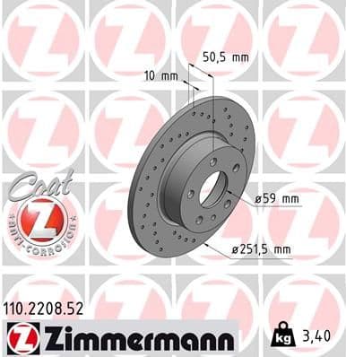 Bremžu diski ZIMMERMANN 110.2208.52 1