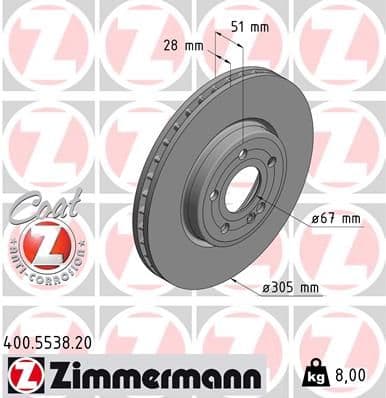 Bremžu diski ZIMMERMANN 400.5538.20 1