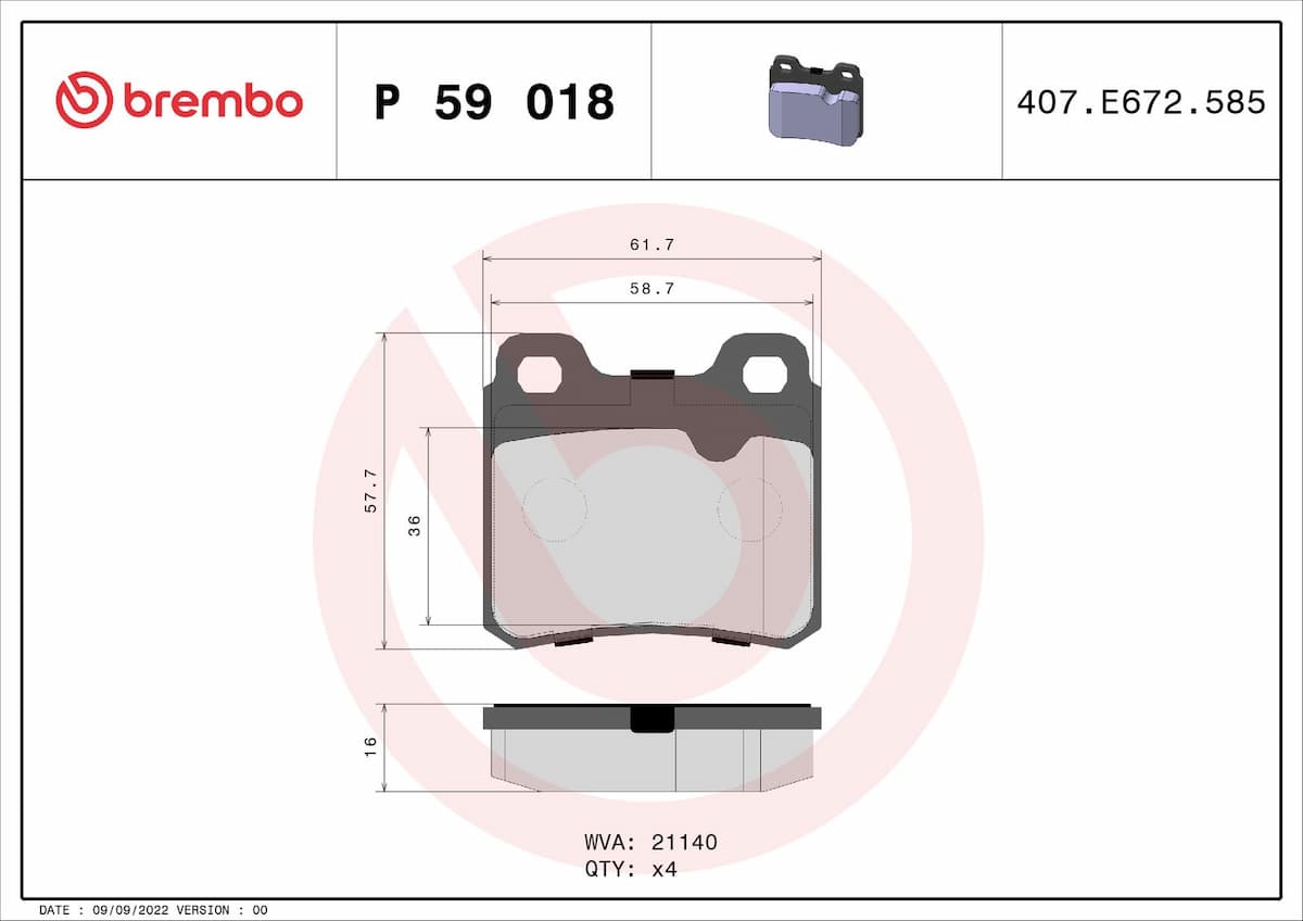 Bremžu uzliku kompl., Disku bremzes BREMBO P 59 018 1