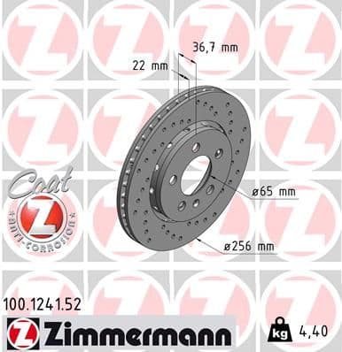 Bremžu diski ZIMMERMANN 100.1241.52 1