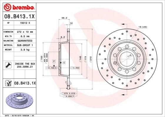 Bremžu diski BREMBO 08.B413.1X 1