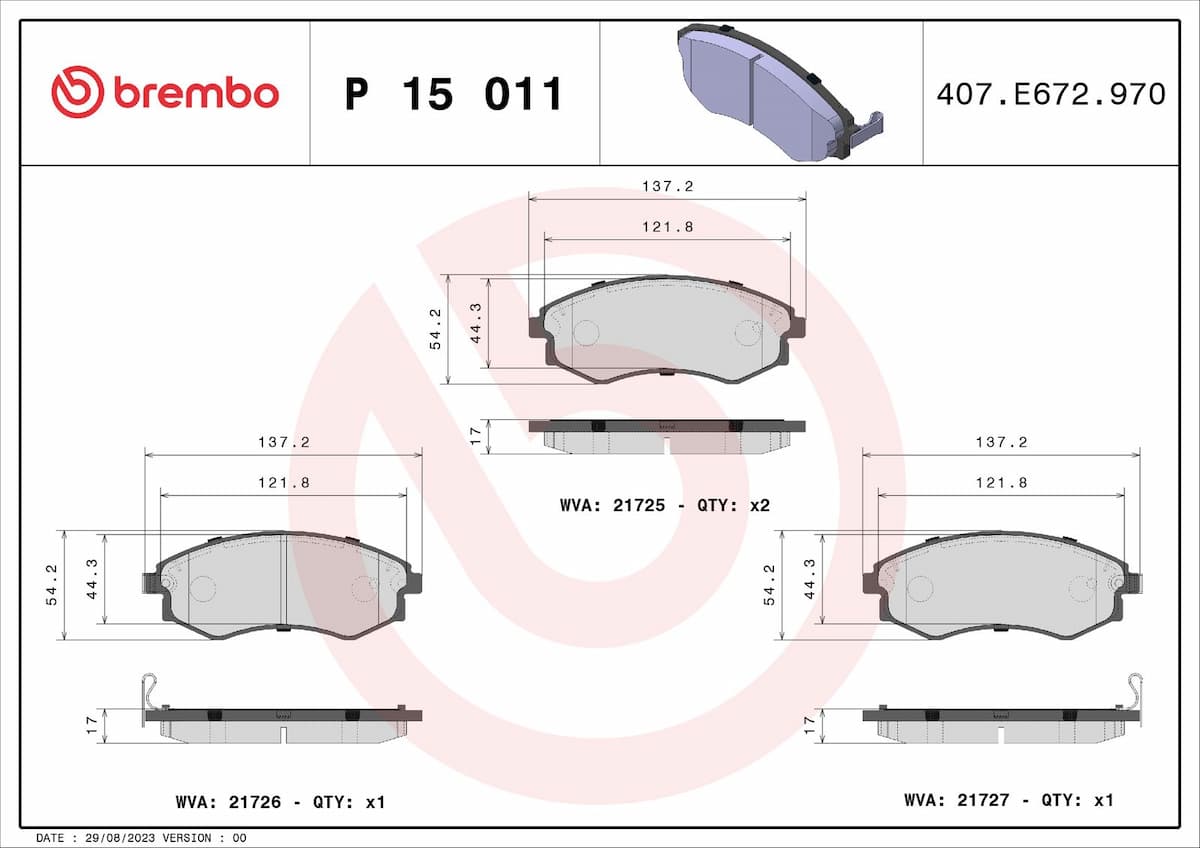 Bremžu uzliku kompl., Disku bremzes BREMBO P 15 011 1