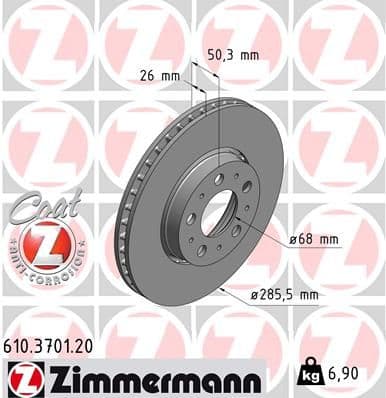 Bremžu diski ZIMMERMANN 610.3701.20 1