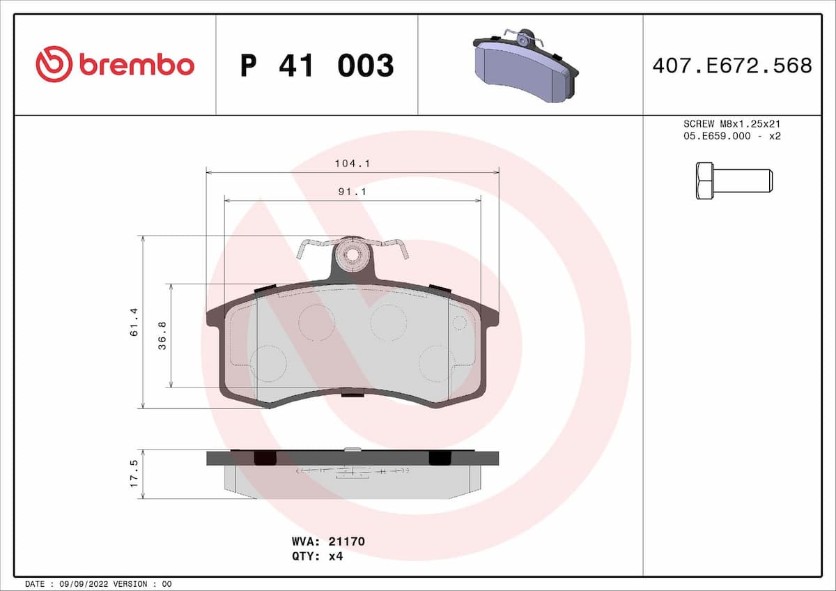 Bremžu uzliku kompl., Disku bremzes BREMBO P 41 003 1