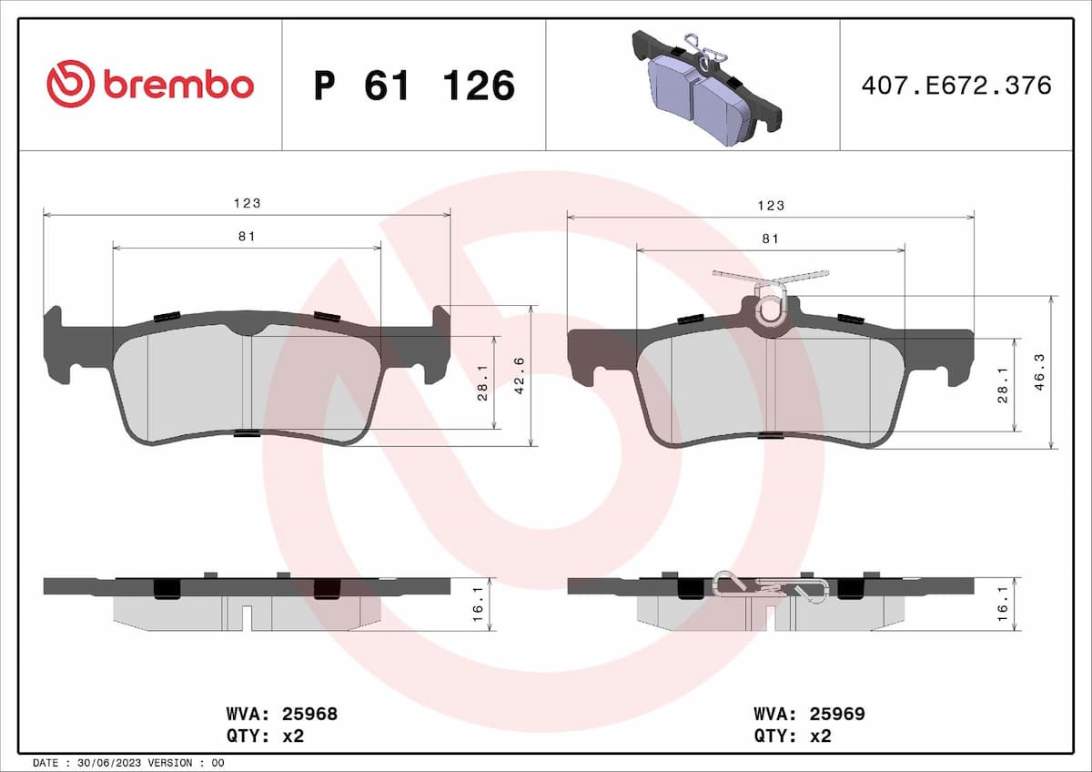 Bremžu uzliku kompl., Disku bremzes BREMBO P 61 126 1