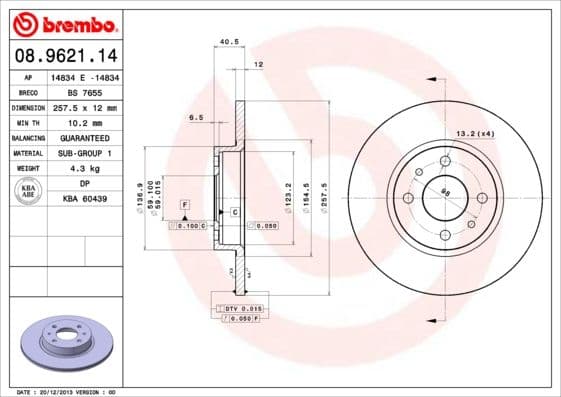 Bremžu diski BREMBO 08.9621.14 1