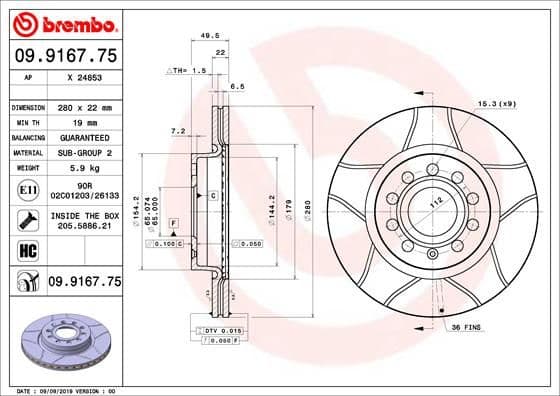 Bremžu diski BREMBO 09.9167.75 1