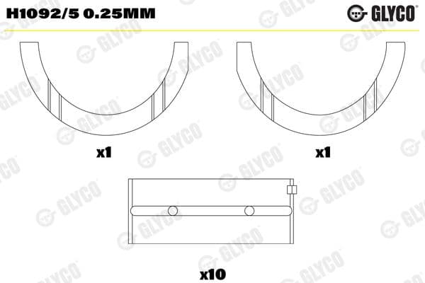 Kloķvārpstas gultnis GLYCO H1092/5 0.25mm 1