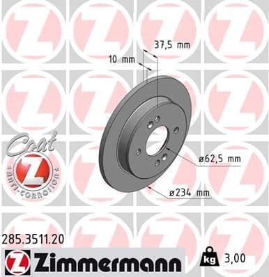 Bremžu diski ZIMMERMANN 285.3511.20 1