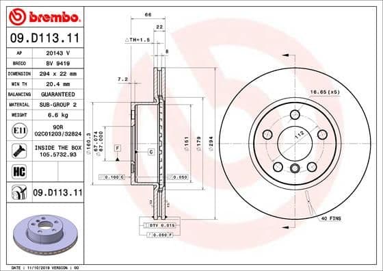 Bremžu diski BREMBO 09.D113.11 1