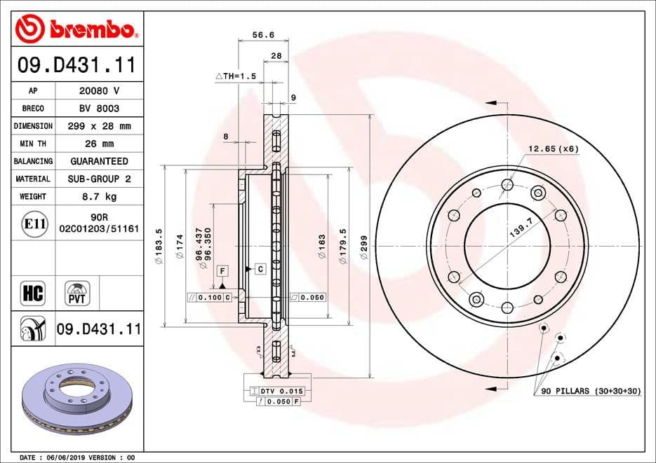 Bremžu diski BREMBO 09.D431.11 1