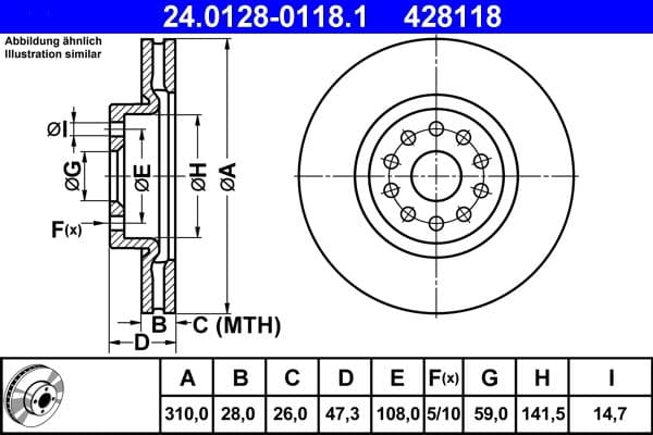 Bremžu diski ATE 24.0128-0118.1 1