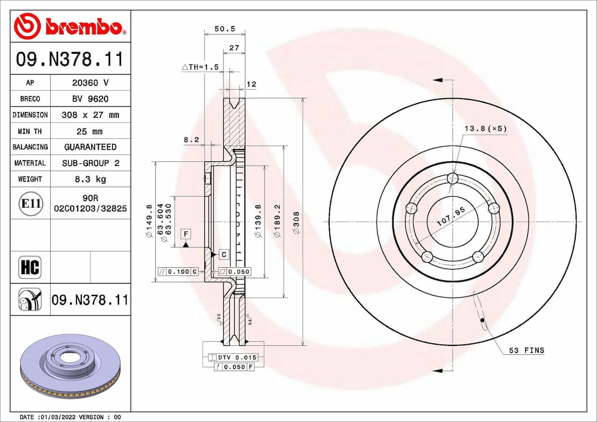 Bremžu diski BREMBO 09.N378.11 1