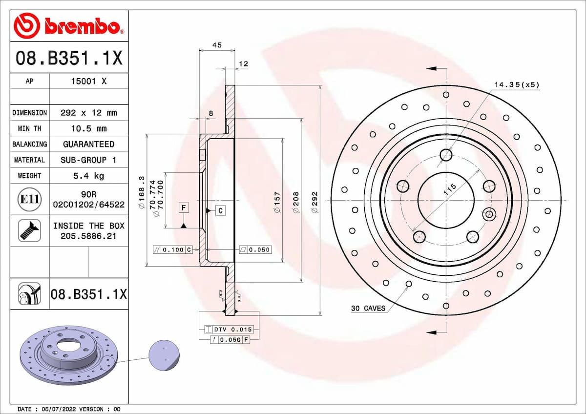 Bremžu diski BREMBO 08.B351.1X 1