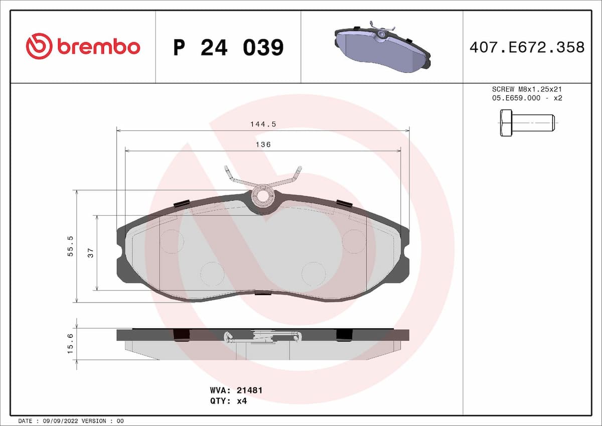 Bremžu uzliku kompl., Disku bremzes BREMBO P 24 039 1