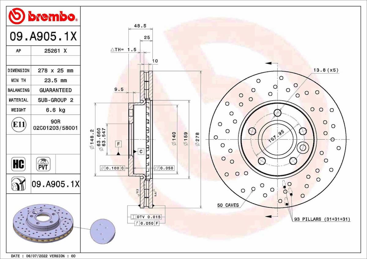 Bremžu diski BREMBO 09.A905.1X 1