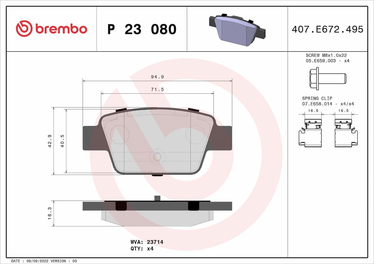 Bremžu uzliku kompl., Disku bremzes BREMBO P 23 080 1