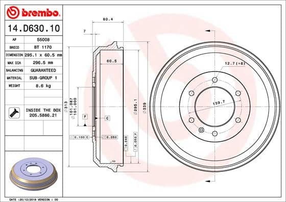 Bremžu trumulis BREMBO 14.D630.10 1