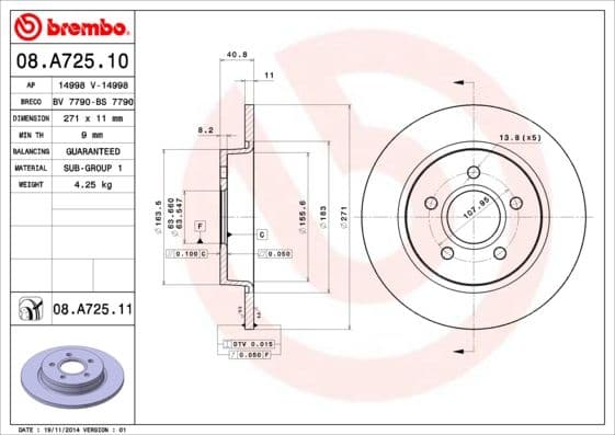 Bremžu diski BREMBO 08.A725.11 1