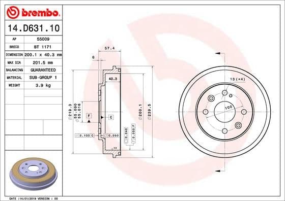 Bremžu trumulis BREMBO 14.D631.10 1