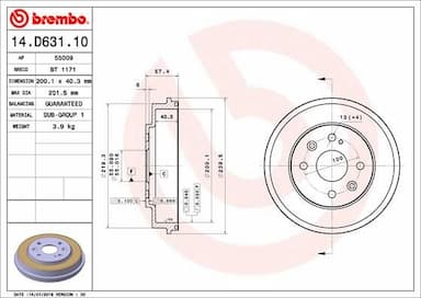 Bremžu trumulis BREMBO 14.D631.10 1