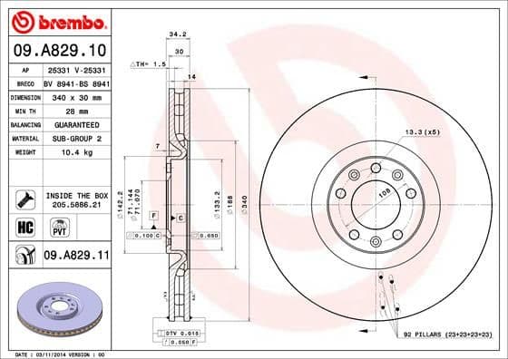 Bremžu diski BREMBO 09.A829.11 1