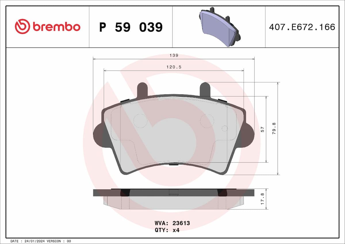 Bremžu uzliku kompl., Disku bremzes BREMBO P 59 039 1